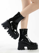 Black Round-headed Retro Platform Martin Boots