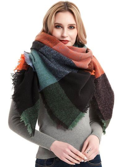 Thickened Warm Shawl Prickly Plaid Square Scarf