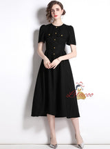 Black Hepburn Short Sleeve Long Dress