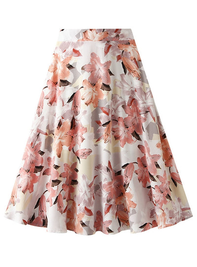 Retro Oil Painting High Waist Floral Skirt