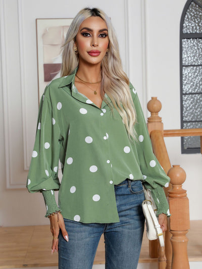 Polka Dot Printed Lantern Sleeve Long Sleeve Shirt