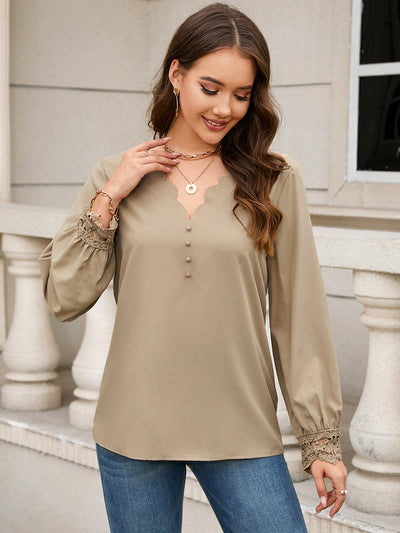 V-neck Loose Long-sleeved Blouse