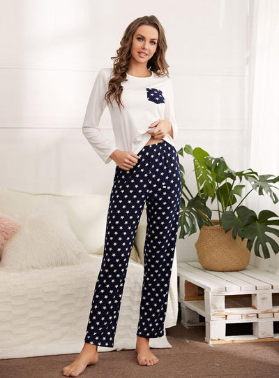 Long-sleeved Top Polka-dot Trousers Pajamas Suit