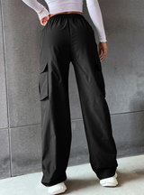 Solid Color Elastic Waist Pocket Pant