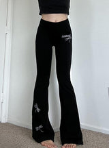 Dragonfly Embroidered Tight-fitting Pants