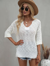 V-neck Loose Solid Color Pullover Sweater