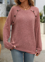 Round Neck Solid Color Long Sleeve T-shirt