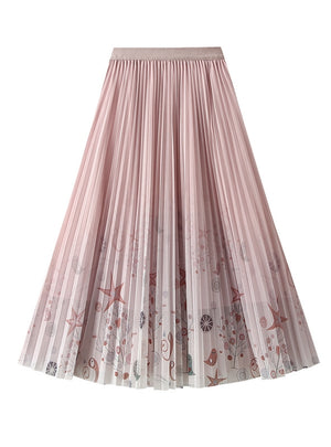 Printed Gauze Pleated Skirt