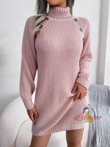 Casual High-necked Long-sleeved Sweater Dress