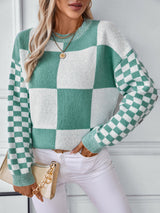 Contrasting Check Pullover Sweater