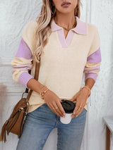 Striped Loose Long Sleeve POLO Neck Sweater