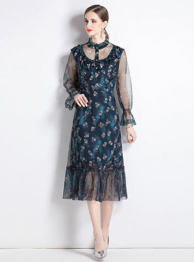 Printed Floral Palace Style Slim Dress