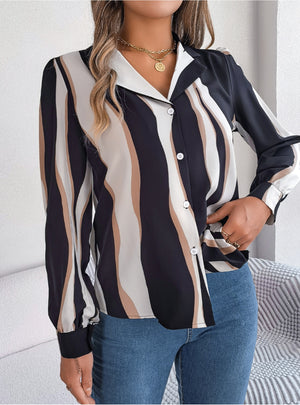 Casual Contrast Striped Long Sleeve Shirt