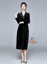 Velvet Long Sleeve Dress With Belt