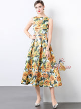 Sleeveless High Waist Print Dress