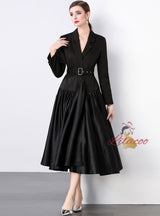 Black V-neck Splicing Big Swing Dress