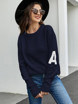 Letter Jacquard Casual Loose Pullover Sweater