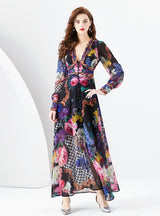 Chiffon Gauze Printed Long Sleeve Dress