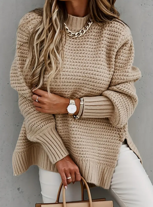 Semi-high Neck Solid Color Split Knitted Sweater