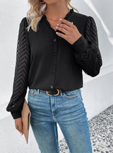 Lace Stitching Long Sleeve V-neck Shirt