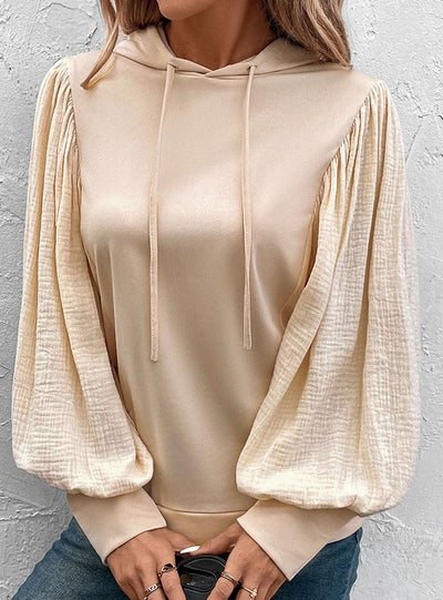 Pullover Hooded Spliced Bubble Sleeve Top