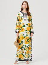 Retro Printed Long Sleeve Dress