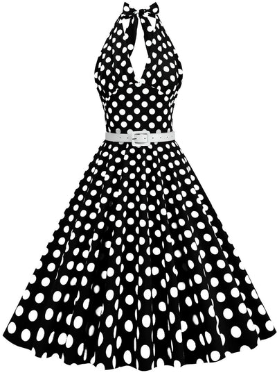 Polk Stitching Belt Hepburn Retro Dress