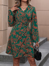 Green Long Sleeve Print Dress