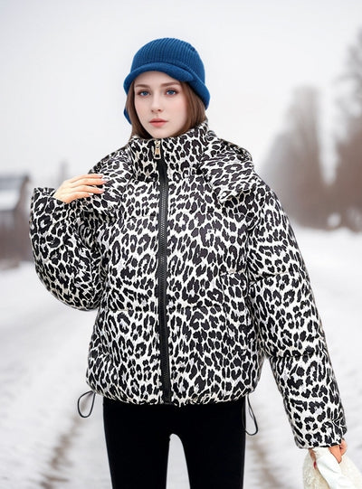 Leopard Print Loose Cotton-padded Jacket Coat