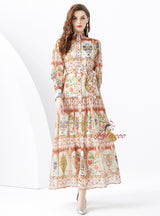 Long Sleeve Retro Print Ddress