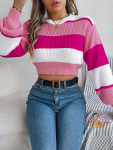 Leisure Color Matching Pullover Navel Sweater