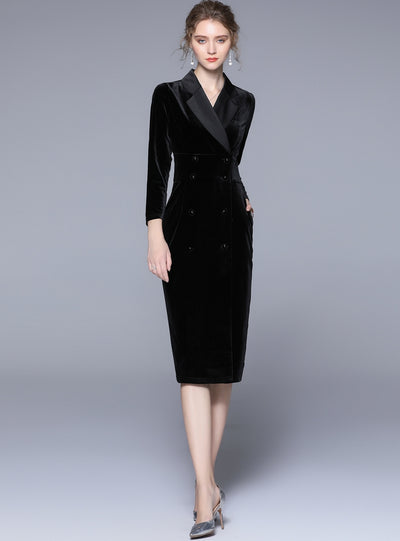 Velvet Long Sleeve Slim Mid-length Dress