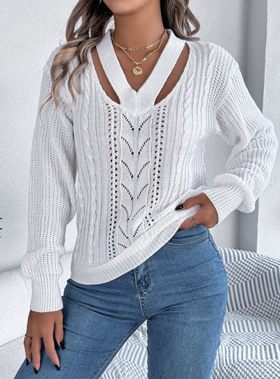 Leisure Hollow V-neck Twist Sweater