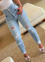 Slim High Waist Holes Tight Jeans