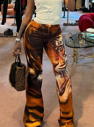 Printed Fake Pocket Slim Casual Pants