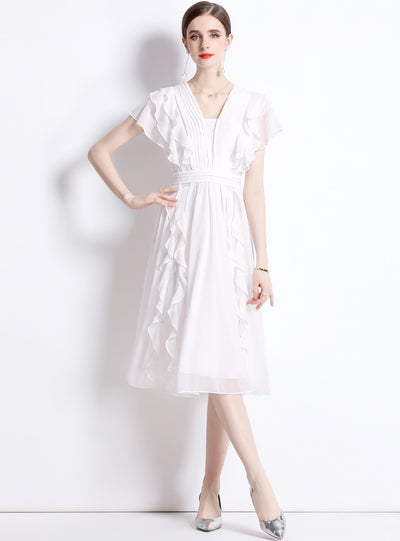 White Slim Waist Beach Dress