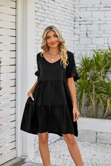 Summer Casual V-neck Pleated Dress