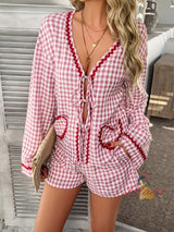 Casual Printed Lace-up Rayon Shorts Suit