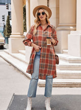 Fashion Loose Long Trench Coat Plaid Shirt