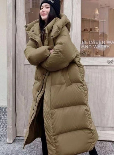 Loose Hooded Long Over-the-knee Cotton-padded Coat