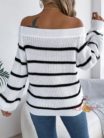 Casual Striped Off-the-shoulder Sweater