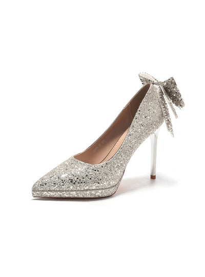 Waterproof Platform Sequined Bow High Heels