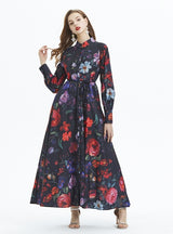 Retro Lantern Sleeve Printed Ruffled Dress