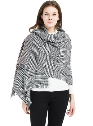 Gradient Houndstooth Scarf Fringed Shawl