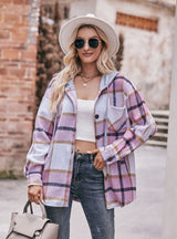 Fall/winter Hooded Casual Plaid Coat