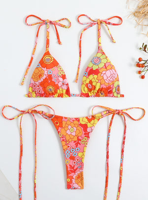 Split Multicolor Floral Triangle Bikini