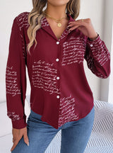 Casual Letter Suit Collar Long Sleeve Shirt