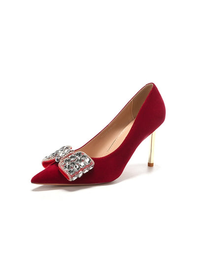 Red High Heels Pointed Stilettos Bows Shoes