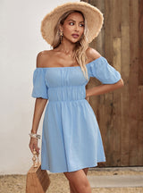 Leisure Blue Off the Shoulder Dress