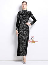 Heavy Industry Rhinestone Velvet Slim Dress